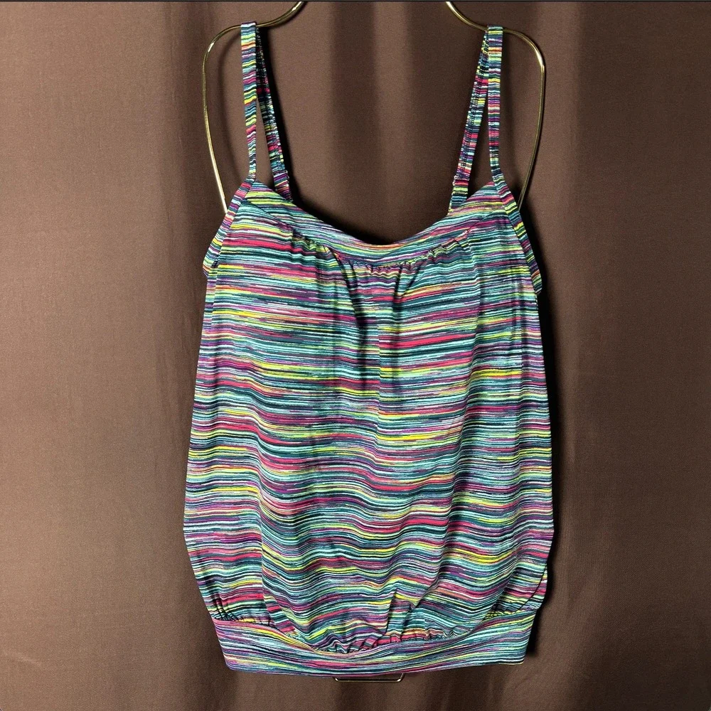 Lands' End Women's 8 Chlorine Resistant Blouson Tankini Swimsuit Top Deep Sea Na